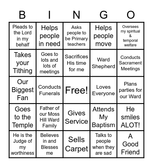 Bishop Bingo Card