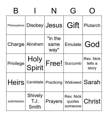 July 4th, 2021 Sermon Bingo Card