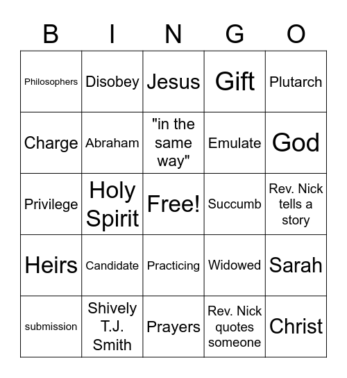July 4th, 2021 Sermon Bingo Card
