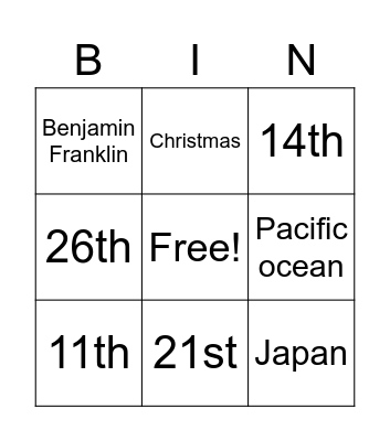 Questions Bingo Card