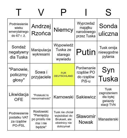 BINGO WIADOMOŚCI - TUSK EDITION Bingo Card