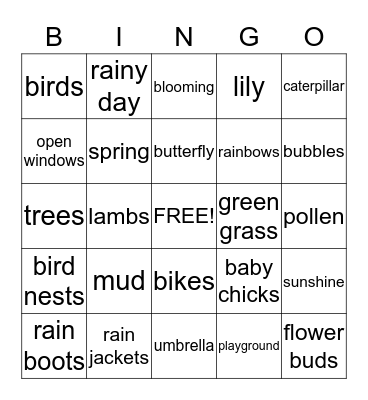 WELCOME SPRING! Bingo Card