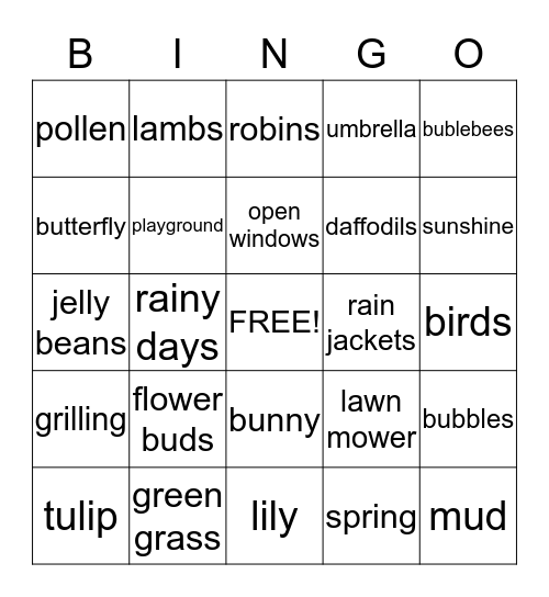 WELCOME SPRING! Bingo Card