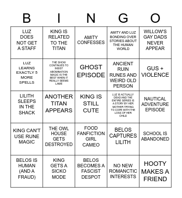 S2 OWL HOUSE ORACLE BINGO Card