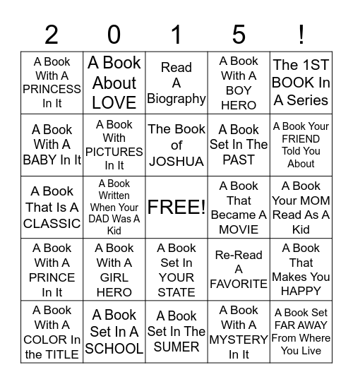 Awesome Book Challenge Bingo Card