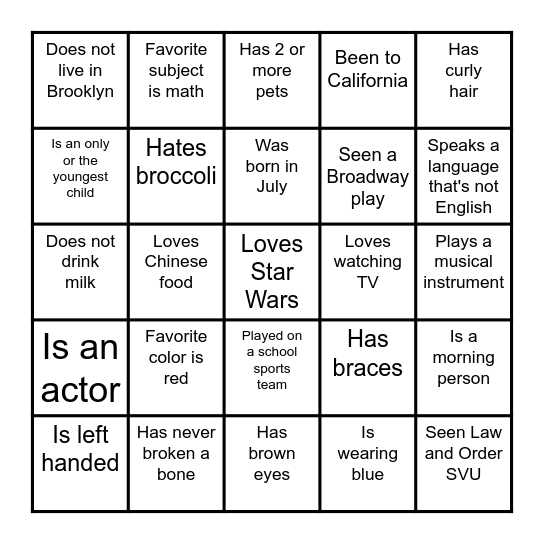 Icebreaker Bingo Card