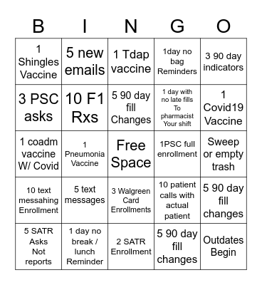11796 Pharmacy Bingo Card