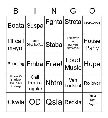 911 Bingo Card