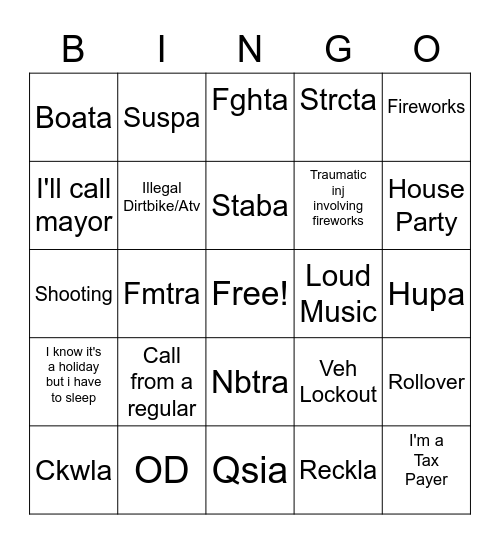 911 Bingo Card