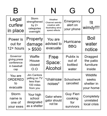 Hurricane/Tropical Storm Bingo Card