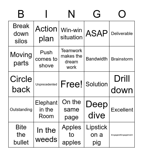 Corporate Lingo Bingo Card
