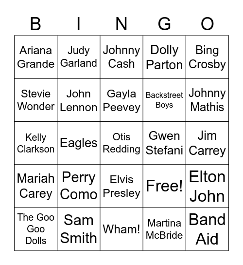 Who's Singing This Holiday Song Bingo Card