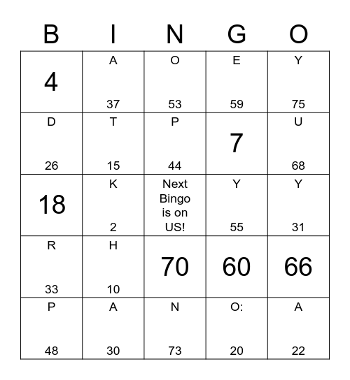 Karen's Birthday Bingo Card