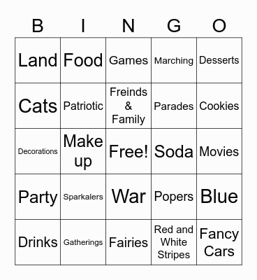 Fourth of July bingo! Bingo Card