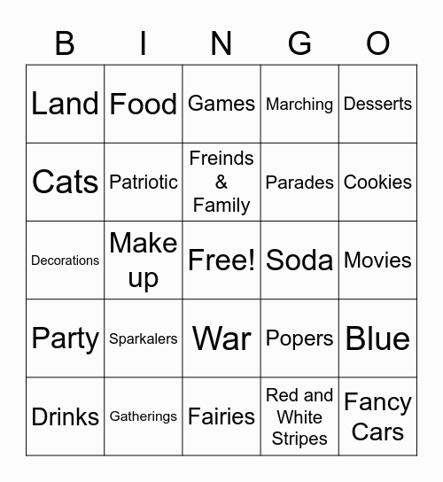 Fourth of July bingo! Bingo Card