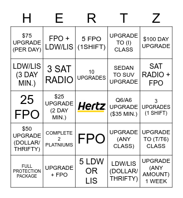 Hertz Bingo Card