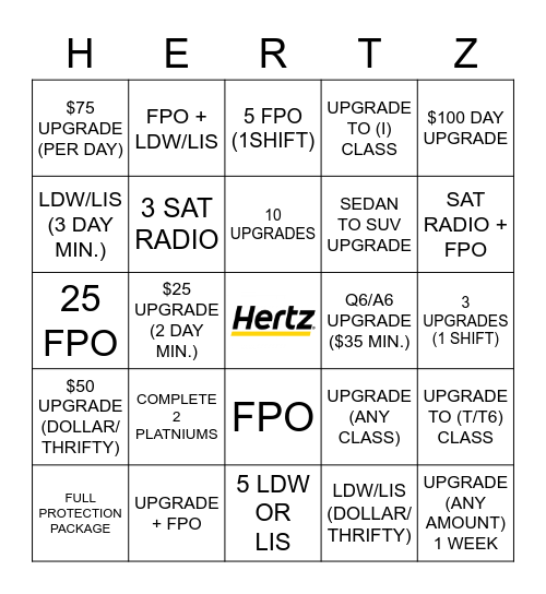 Hertz Bingo Card