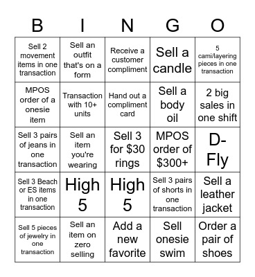 July Bingo Card