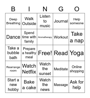 Self Care Bingo Card