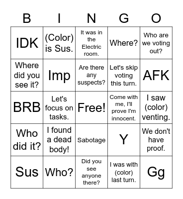 AMONG US: Vocabulary Bingo Card