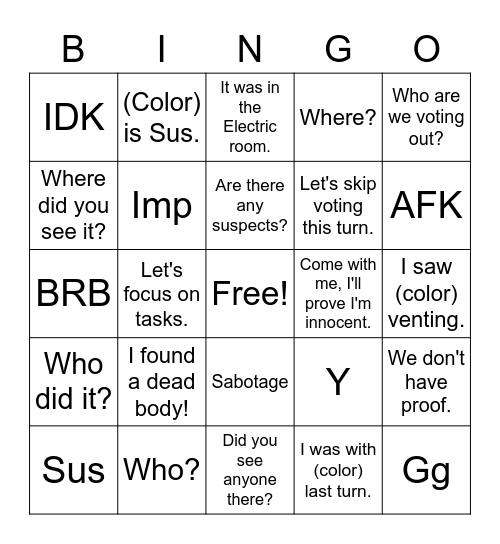 AMONG US: Vocabulary Bingo Card
