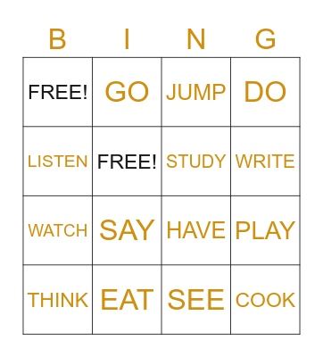 REGULAR/IRREGULAR VERBS Bingo Card