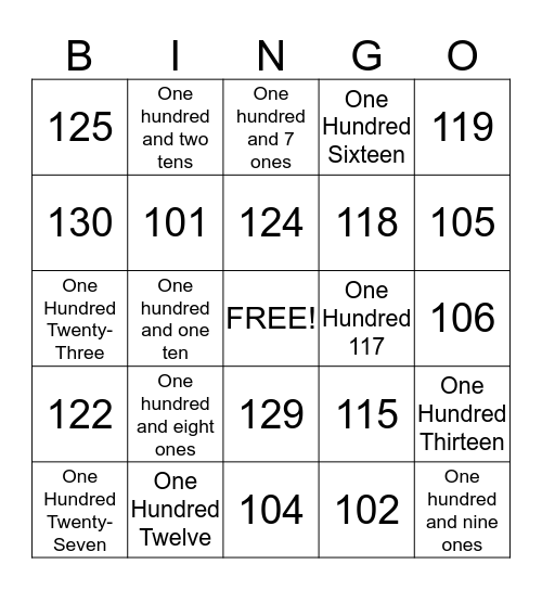 Place Value Bingo Card