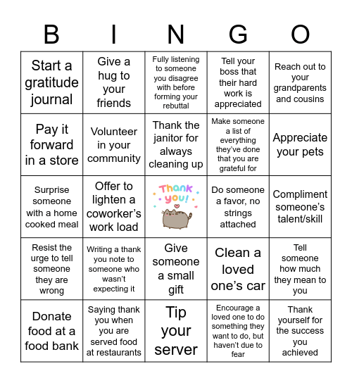 Gratitude Bingo Card