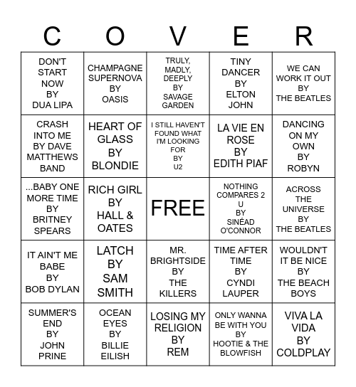 COVERS Bingo Card