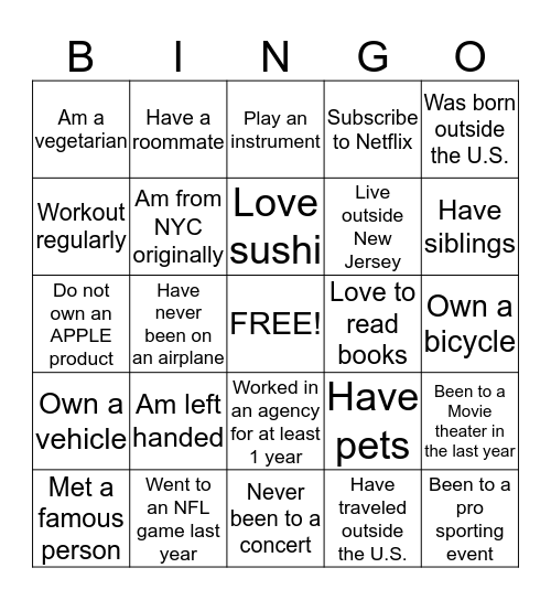 Get to Know Me BINGO Card