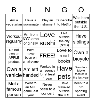 Get to Know Me BINGO Card