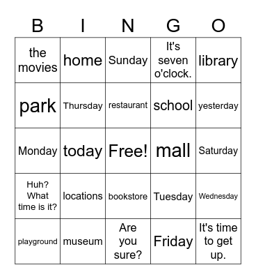 Jump Up 2 Bingo Card