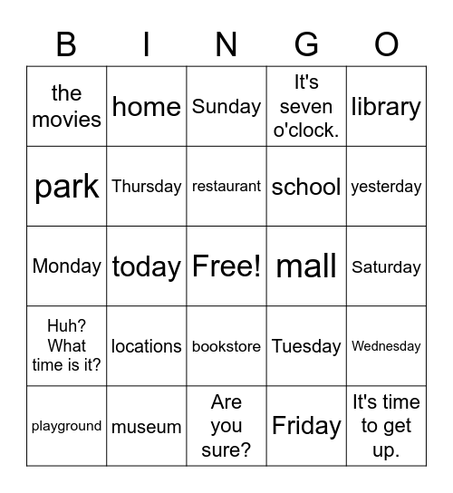 Jump Up 2 Bingo Card