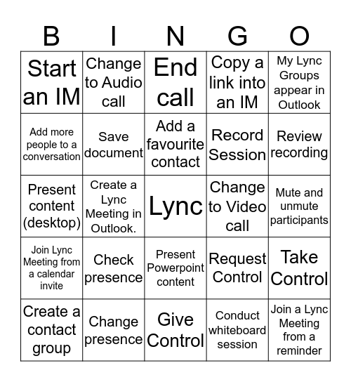Lync Bingo Card