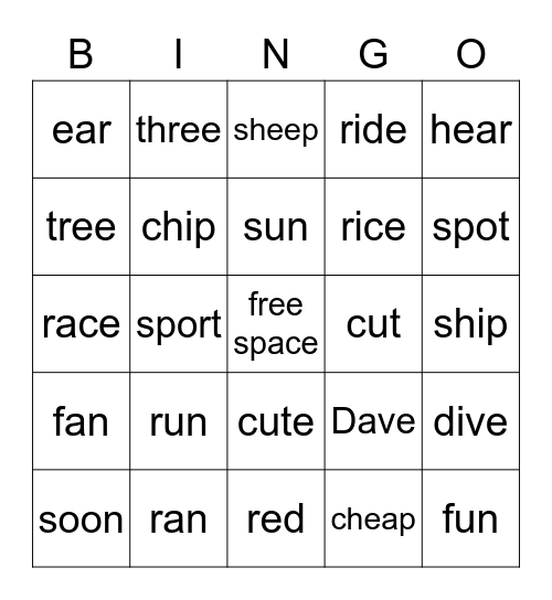 Long and short vowel minimal pairs Bingo Card