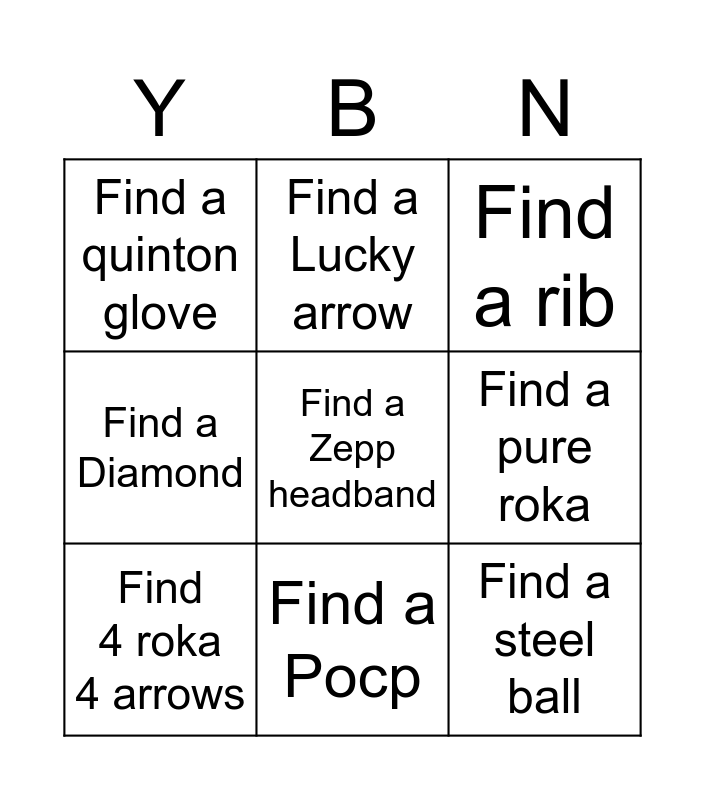 YBA Bingo Card