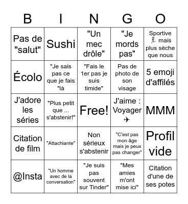 Tinder Bingo Card