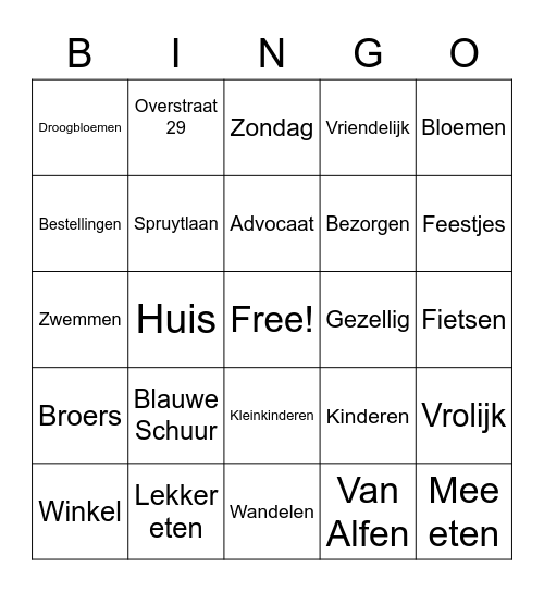 Familie Bingo Card
