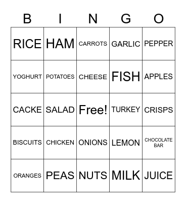 FOOD Bingo Card