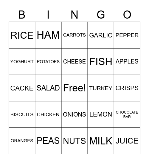 FOOD Bingo Card