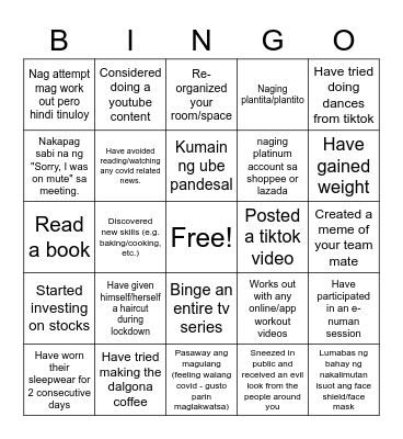 Lockdown Edition Bingo Card
