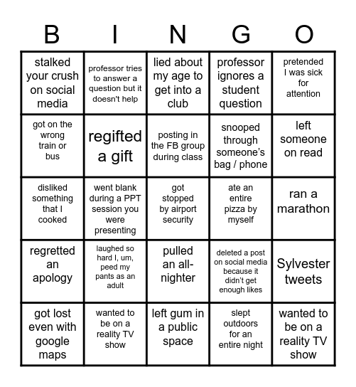 Naughty or Nice Bingo Card