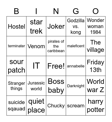 movie Bingo Card