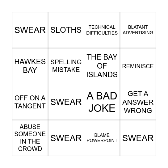 Dans Questionable Quiz Bingo Card