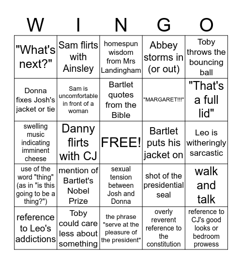 West Wing Bingo, or Bingo Card