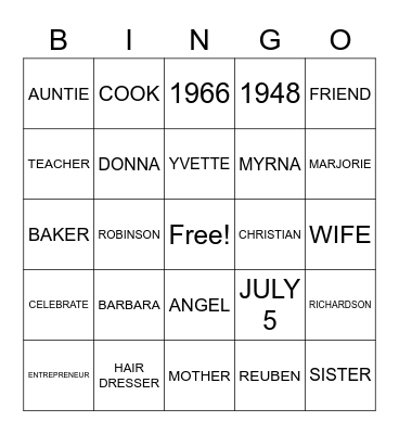 FRANCINE'S BIRTHDAY Bingo Card