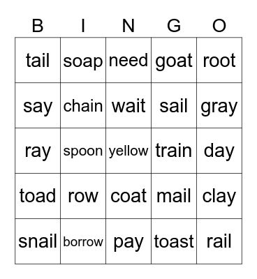 DINO Phonics 2 Unit 3 Bingo Card