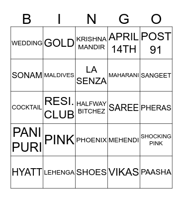 Sonu's bacherlotte bingo! Bingo Card