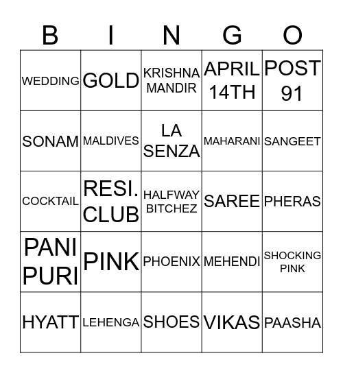 Sonu's bacherlotte bingo! Bingo Card