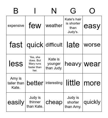 VanThink Grammar 3 Unit 3 Bingo Card